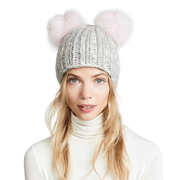 Eugenia Kim Accessories - 🆕 Eugenia Kim Gray & Pink Hat Mimi Double Pom Pom